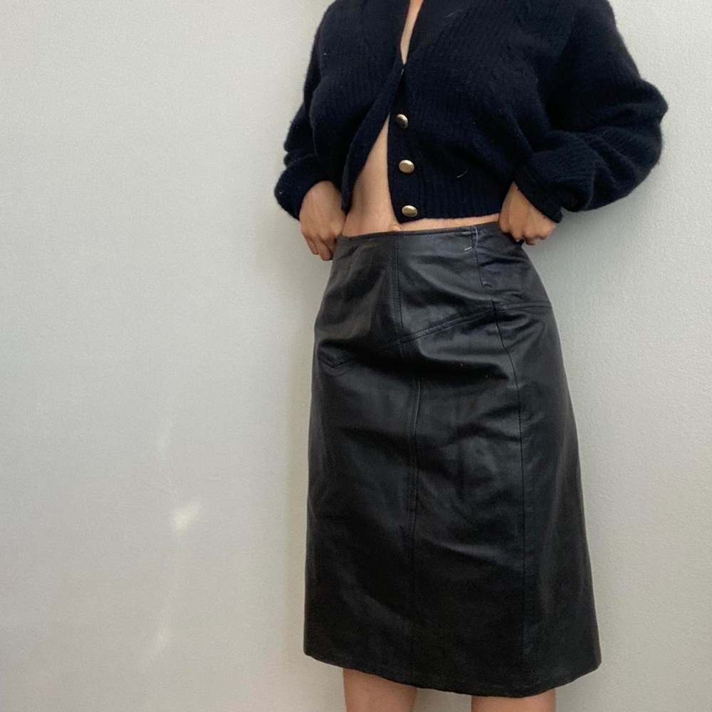 LNR Elegant Black Leather Skirt pencil straight